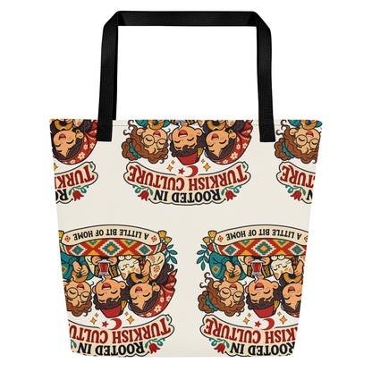 Rooted in Turkish Culture All-Over Print Large Tote Bag with Pocket, Roots & Talks - Back