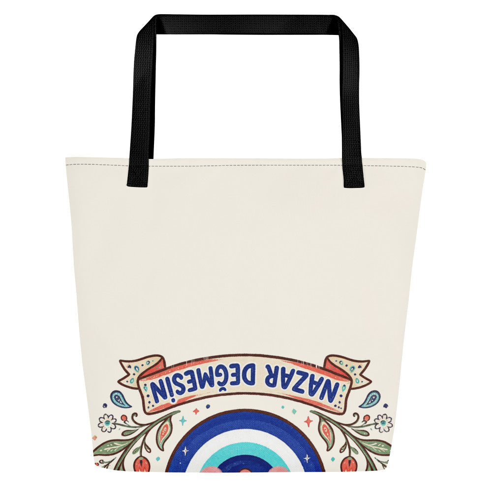 Nazar Değmesin Large Tote Bag with Pocket, Large Print, Roots & Talks - Back