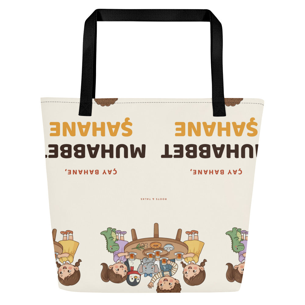 Çay Bahane, Muhabbet Şahane All-Over Print Large Tote Bag with Pocket, Roots & Talks - Back