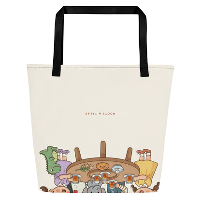 Çay Bahane, Muhabbet Şahane Large Tote Bag with Pocket, Large Print, Roots & Talks - Back