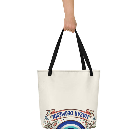 Nazar Değmesin Large Tote Bag with Pocket, Large Print, Roots & Talks - lifestyle photo 1
