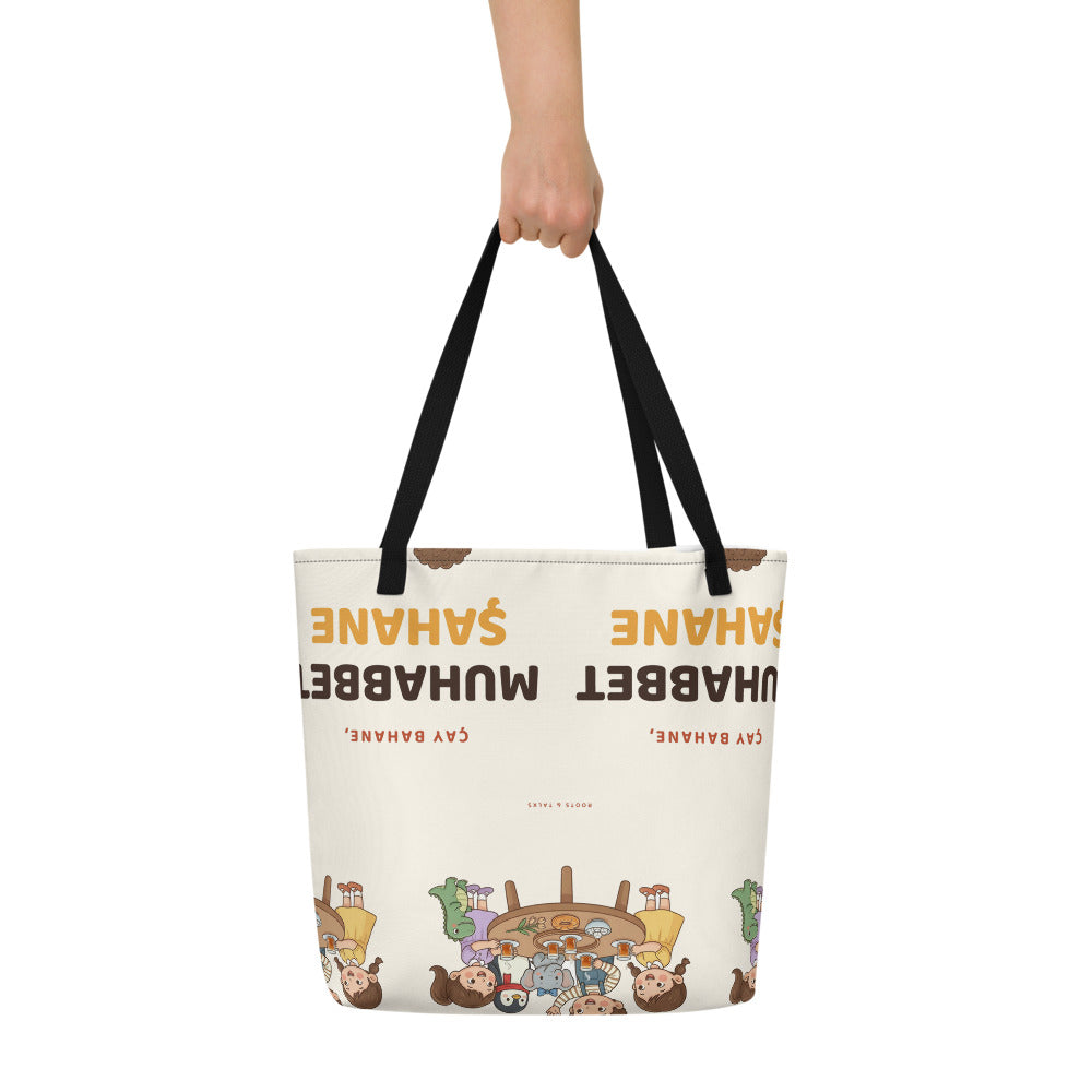 Çay Bahane, Muhabbet Şahane All-Over Print Large Tote Bag with Pocket, Roots & Talks - lifestyle photo 1