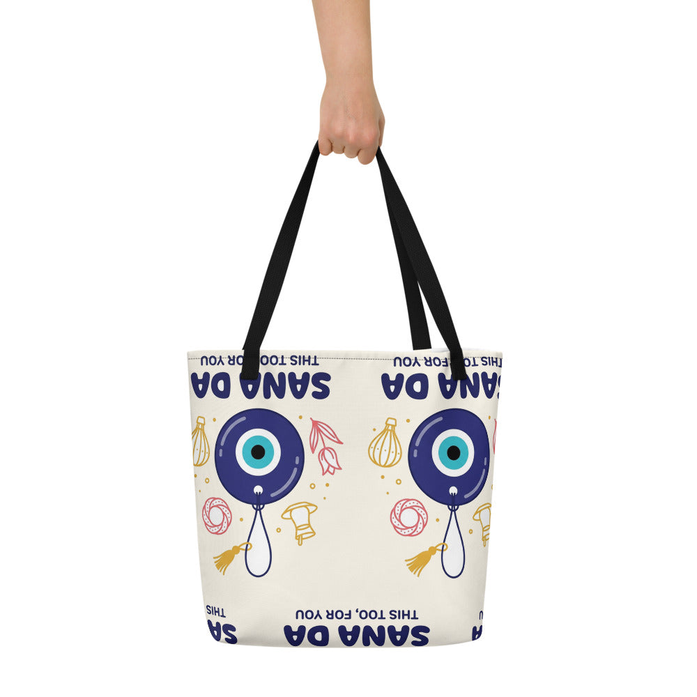 Sana Da All-Over Print Large Tote Bag with Pocket, Roots & Talks - lifestyle photo 1