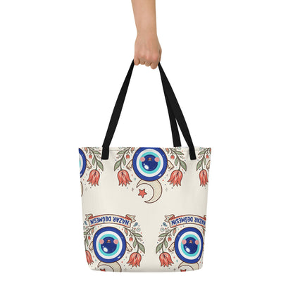 Nazar Değmesin All-Over Print Large Tote Bag with Pocket, Roots & Talks - lifestyle photo 1