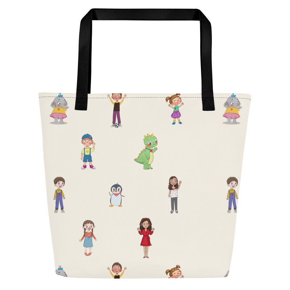 Roots & Talks Characters All-Over Print Large Tote Bag with Pocket - product photo