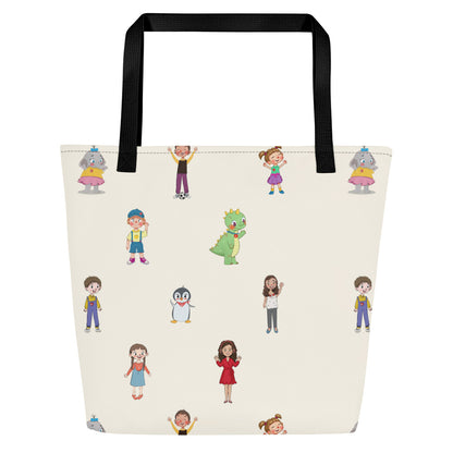 Roots & Talks Characters All-Over Print Large Tote Bag with Pocket - product photo