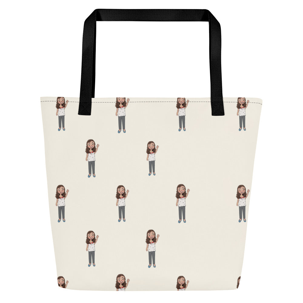 Defne Character All-Over Print Large Tote Bag with Pocket, Roots & Talks - product photo