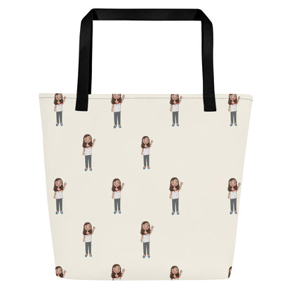 Defne Character All-Over Print Large Tote Bag with Pocket, Roots & Talks - product photo