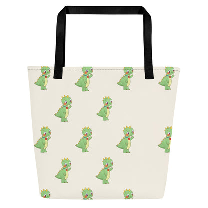Dino Dinosaur All-Over Print Large Tote Bag with Pocket, Roots & Talks - product photo