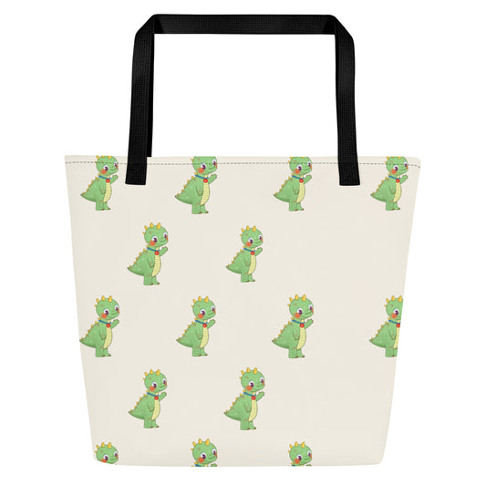 Dino Dinosaur All-Over Print Large Tote Bag with Pocket, Roots & Talks - product photo