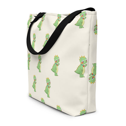 Dino Dinosaur All-Over Print Large Tote Bag with Pocket, Roots & Talks - lifestyle photo 2