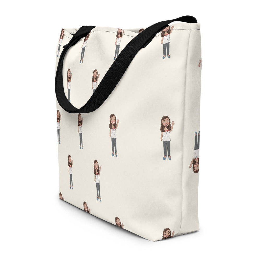 Defne Character All-Over Print Large Tote Bag with Pocket, Roots & Talks - lifestyle photo 2