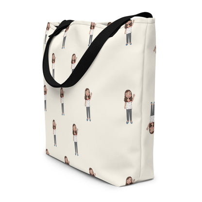 Defne Character All-Over Print Large Tote Bag with Pocket, Roots & Talks - lifestyle photo 2