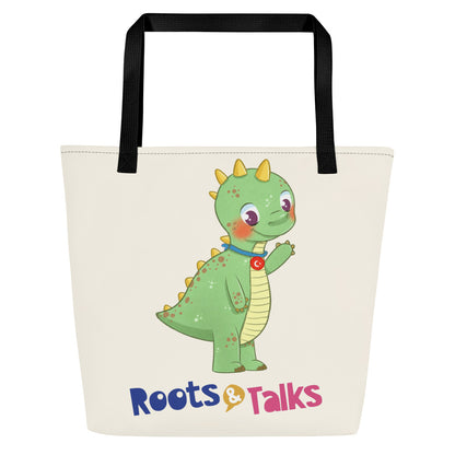 Dino Dinosaur Large Tote Bag with Pocket, Large Print, Roots & Talks - product photo