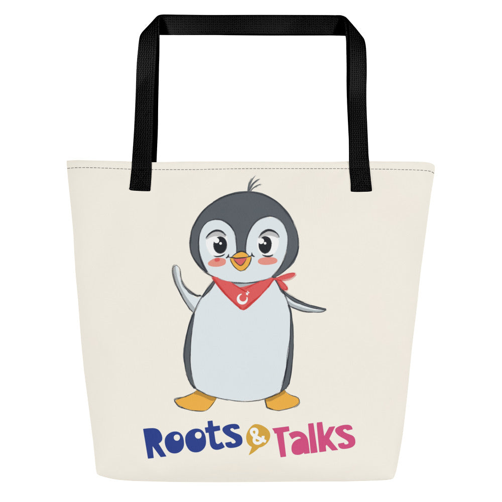 Pingucan Penguin Large Tote Bag with Pocket, Large Print, Roots & Talks - product photo