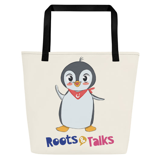 Pingucan Penguin Large Tote Bag with Pocket, Large Print, Roots & Talks - product photo