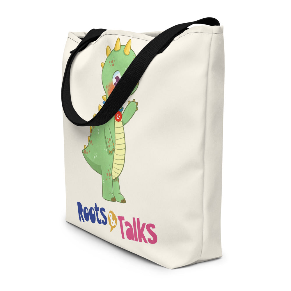 Dino Dinosaur Large Tote Bag with Pocket, Large Print, Roots & Talks - lifestyle photo 2