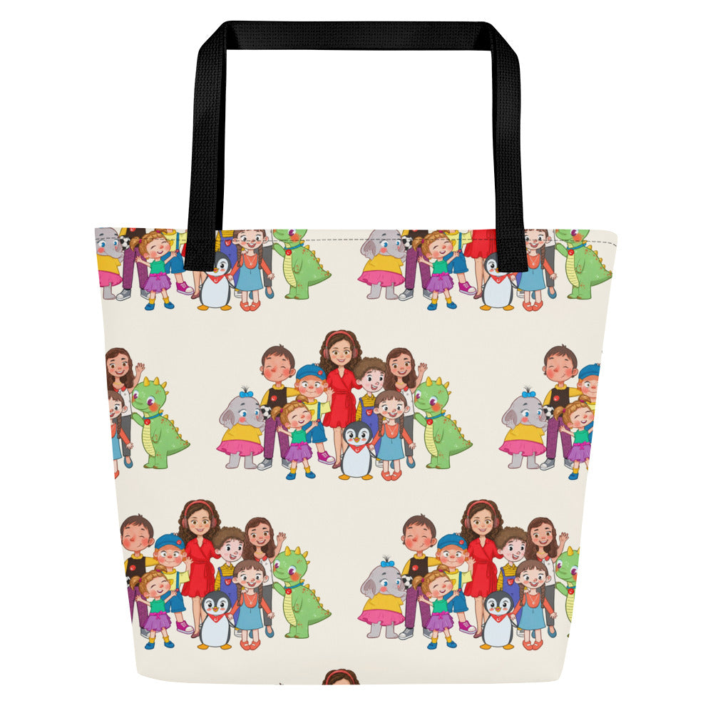 All the Characters Together All-Over Print Large Tote Bag with Pocket, Roots & Talks - product photo