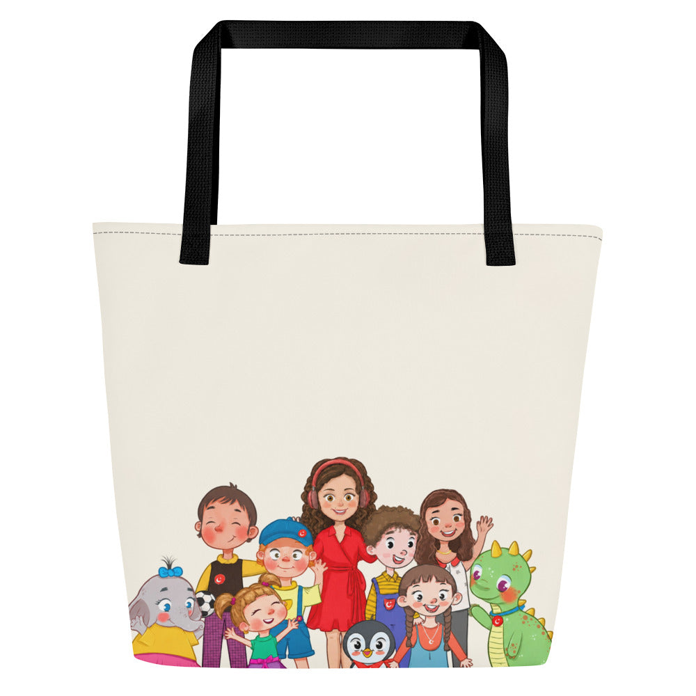 All the Characters Together Large Tote Bag with Pocket, Large Print, Roots & Talks - product photo