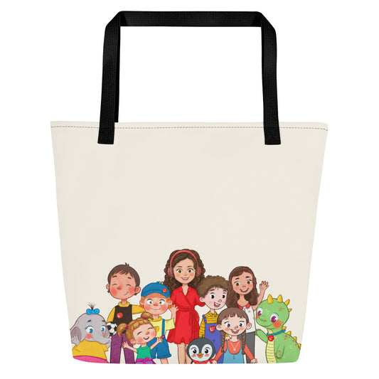 All the Characters Together Large Tote Bag with Pocket, Large Print, Roots & Talks - product photo