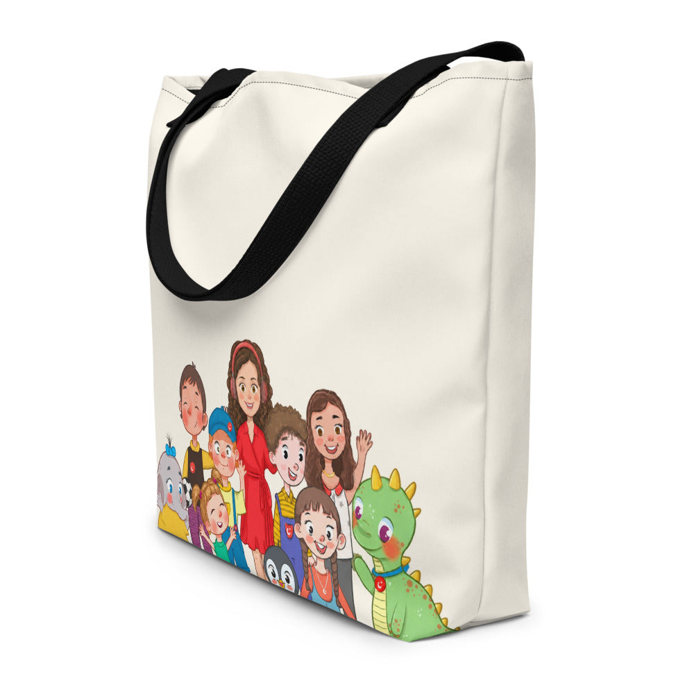 All the Characters Together Large Tote Bag with Pocket, Large Print, Roots & Talks - lifestyle photo 2