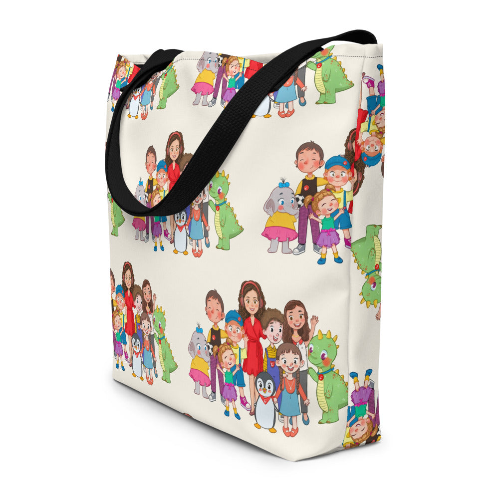 All the Characters Together All-Over Print Large Tote Bag with Pocket, Roots & Talks - lifestyle photo 2
