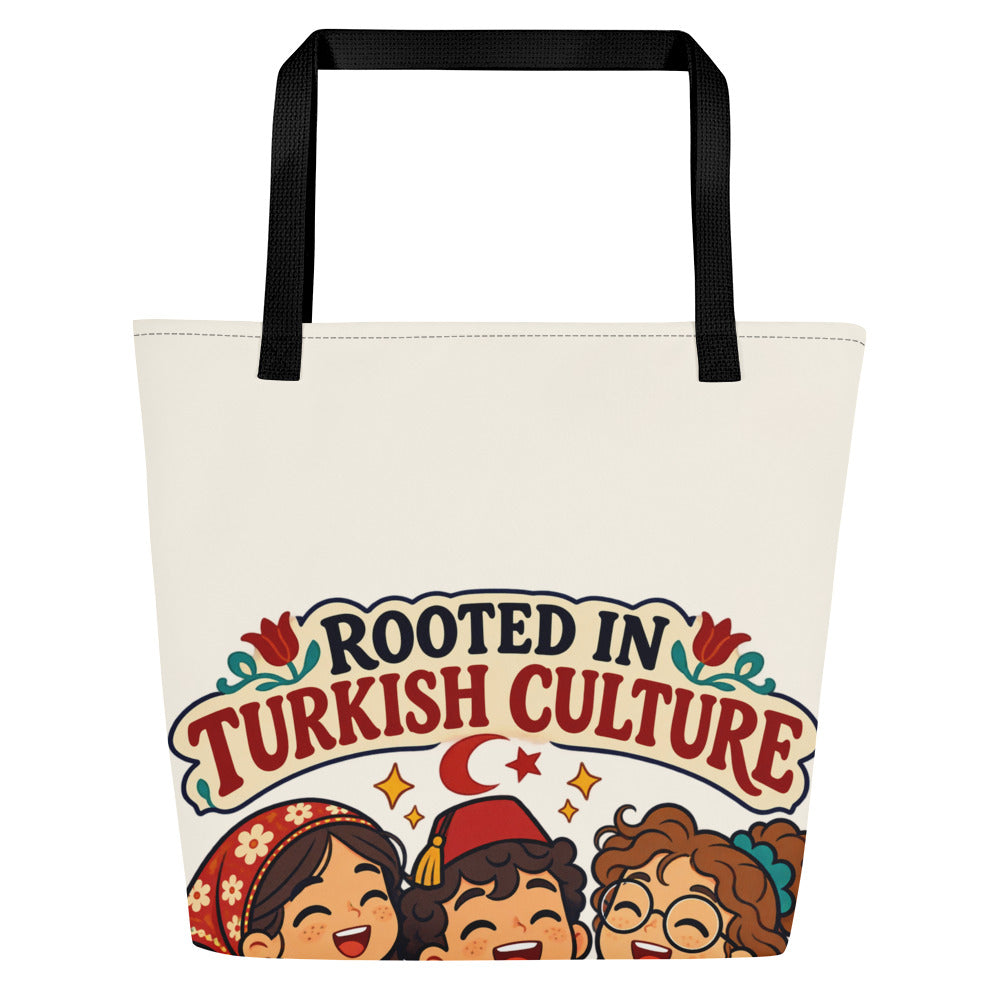 Rooted in Turkish Culture Large Tote Bag with Pocket, Large Print, Roots & Talks - product photo