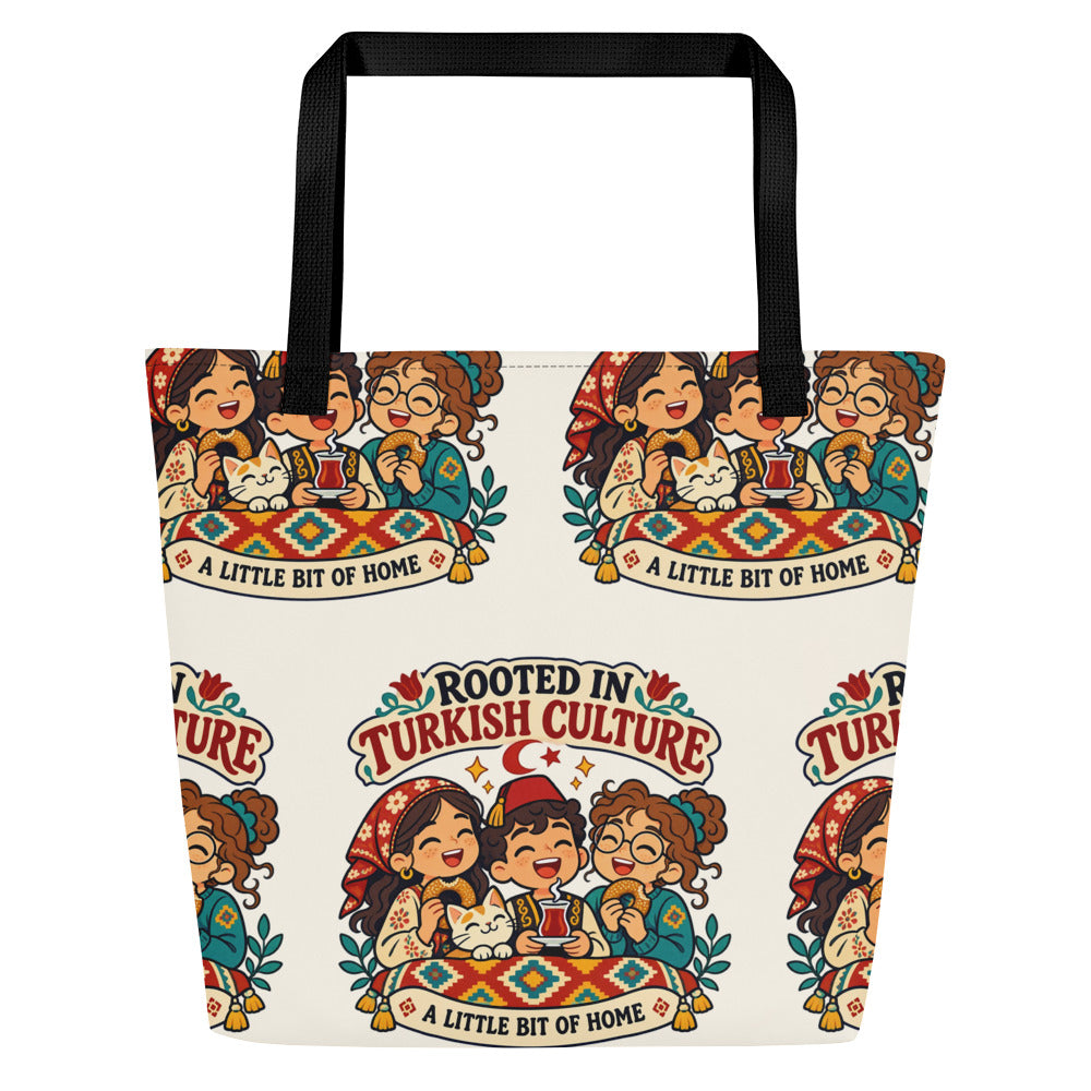 Rooted in Turkish Culture All-Over Print Large Tote Bag with Pocket, Roots & Talks - product photo