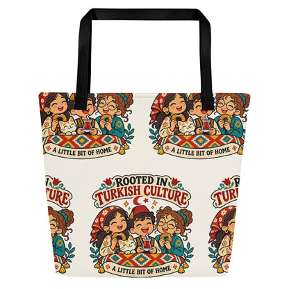 Rooted in Turkish Culture All-Over Print Large Tote Bag with Pocket, Roots & Talks - product photo