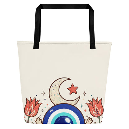 Nazar Değmesin Large Tote Bag with Pocket, Large Print, Roots & Talks - product photo