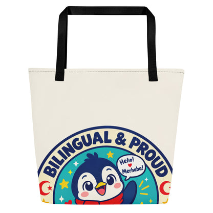 Bilingual & Proud Large Tote Bag with Pocket, Large Print, Roots & Talks - product photo