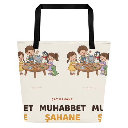 Çay Bahane, Muhabbet Şahane All-Over Print Large Tote Bag with Pocket, Roots & Talks - product photo