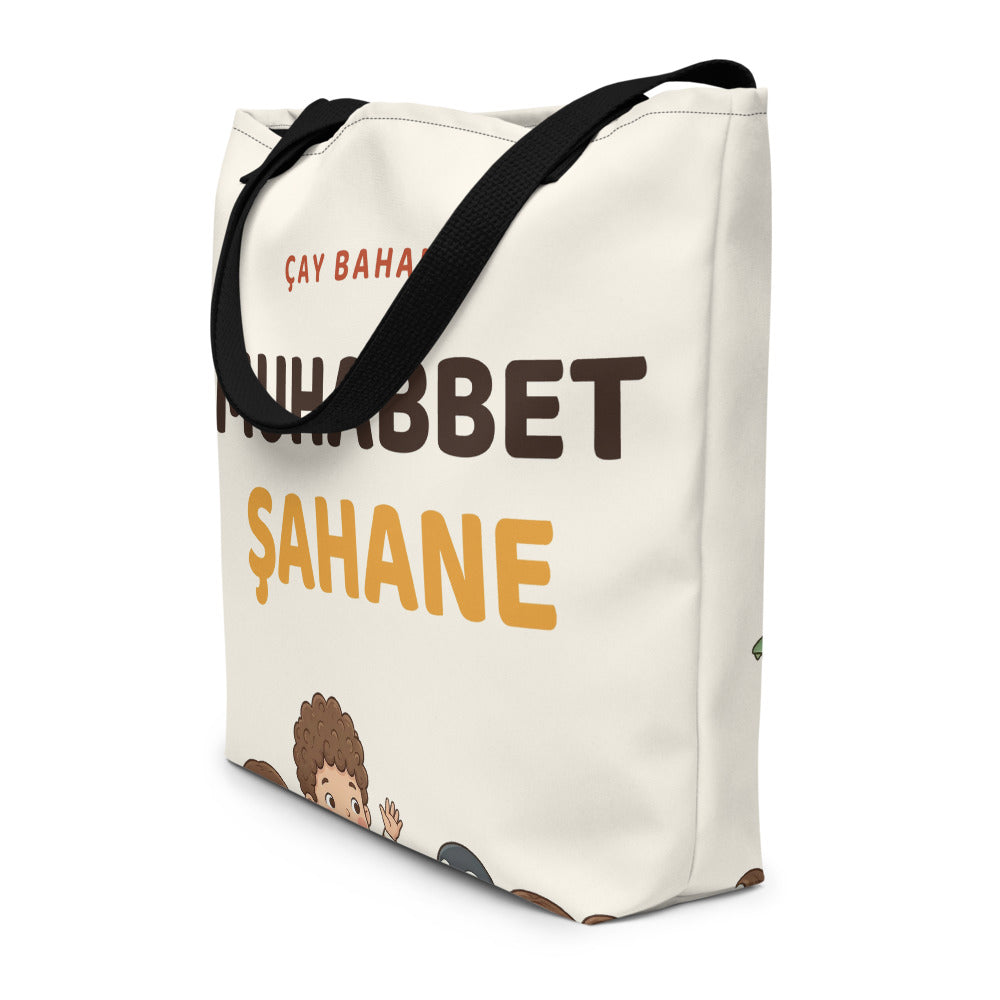 Çay Bahane, Muhabbet Şahane Large Tote Bag with Pocket, Large Print, Roots & Talks - lifestyle photo 2