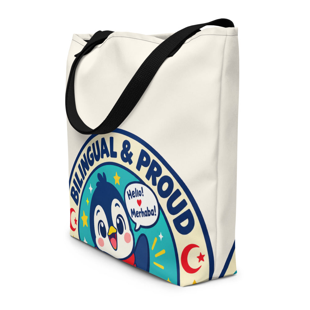 Bilingual & Proud Large Tote Bag with Pocket, Large Print, Roots & Talks - lifestyle photo 2
