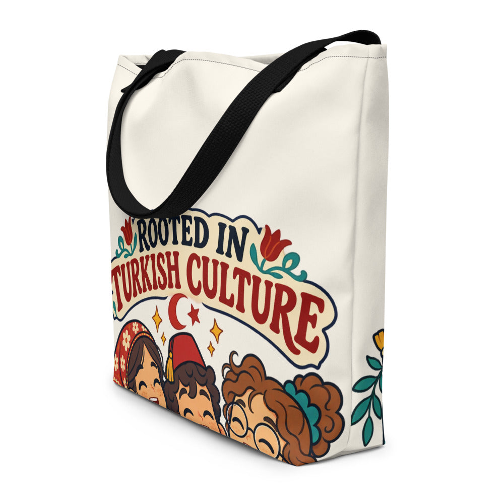 Rooted in Turkish Culture Large Tote Bag with Pocket, Large Print, Roots & Talks - lifestyle photo 2