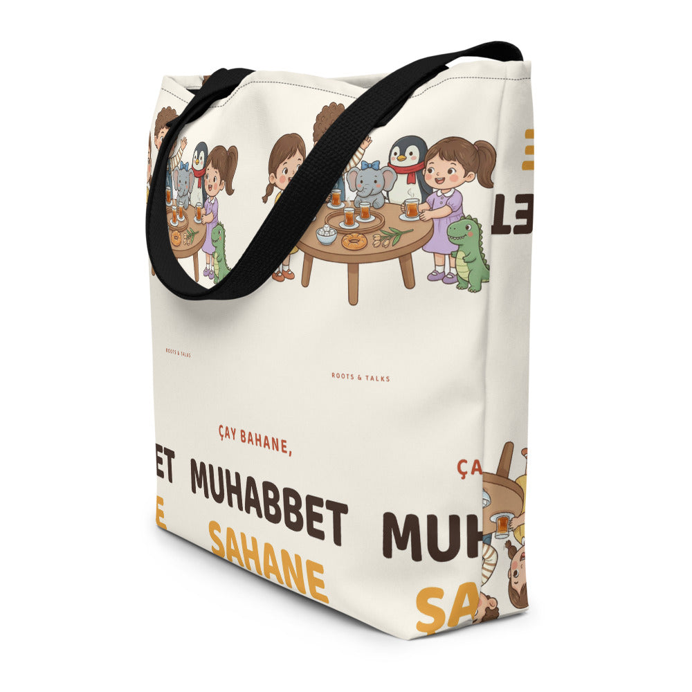 Çay Bahane, Muhabbet Şahane All-Over Print Large Tote Bag with Pocket, Roots & Talks - lifestyle photo 2