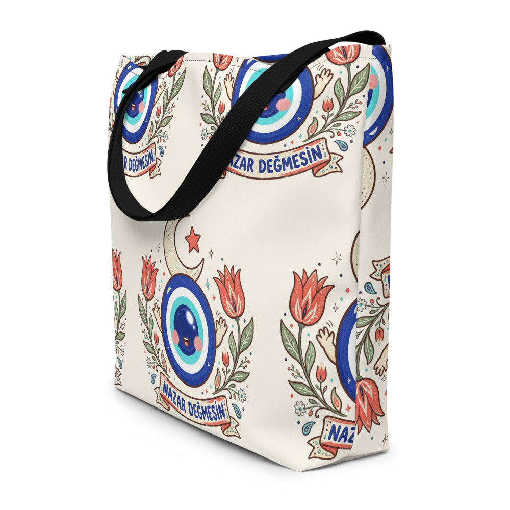 Nazar Değmesin All-Over Print Large Tote Bag with Pocket, Roots & Talks - lifestyle photo 2