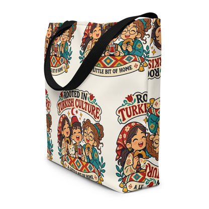 Rooted in Turkish Culture All-Over Print Large Tote Bag with Pocket, Roots & Talks - lifestyle photo 2