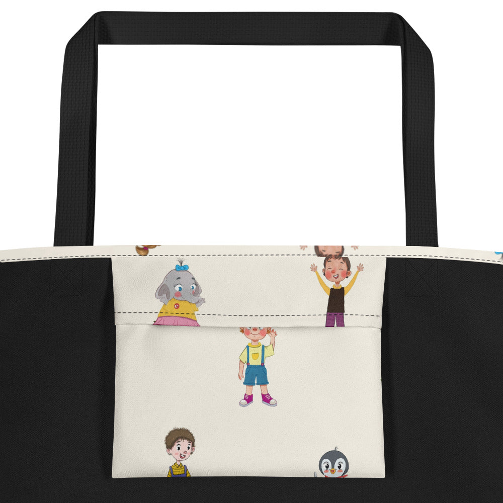 Roots & Talks Characters All-Over Print Large Tote Bag with Pocket - product photo