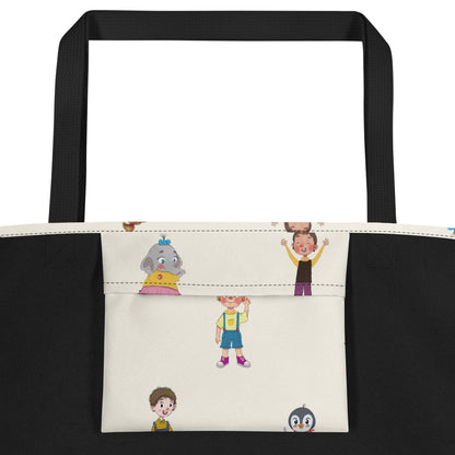 Roots & Talks Characters All-Over Print Large Tote Bag with Pocket - product photo
