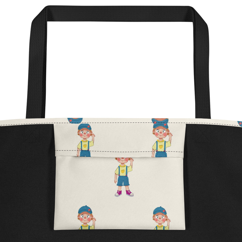 Giray Character All-Over Print Large Tote Bag with Pocket, Roots & Talks - product photo