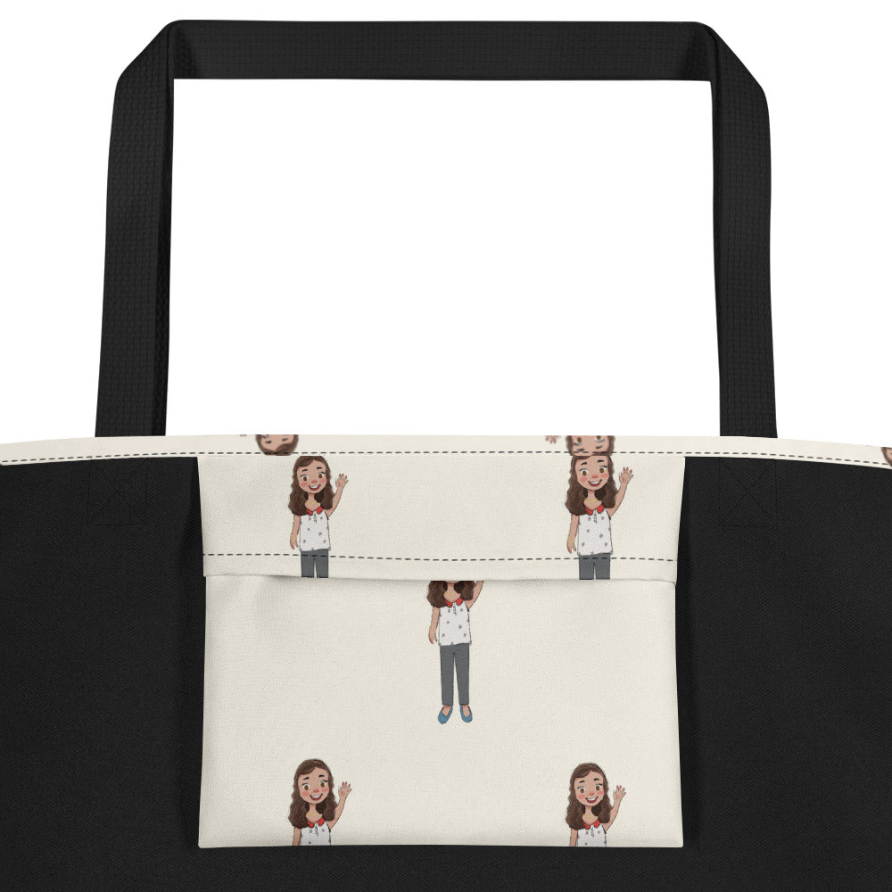 Defne Character All-Over Print Large Tote Bag with Pocket, Roots & Talks - product photo