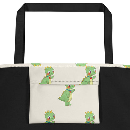 Dino Dinosaur All-Over Print Large Tote Bag with Pocket, Roots & Talks - product photo