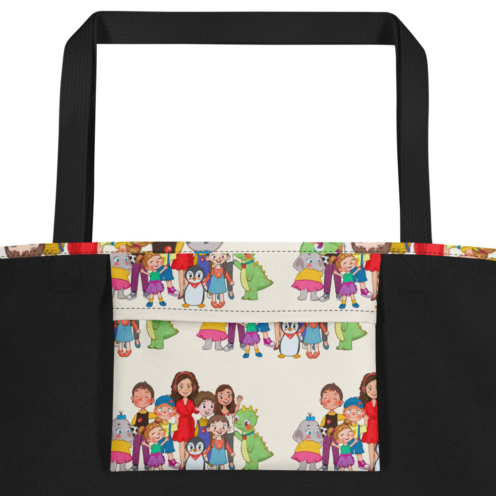 All the Characters Together All-Over Print Large Tote Bag with Pocket, Roots & Talks - product photo
