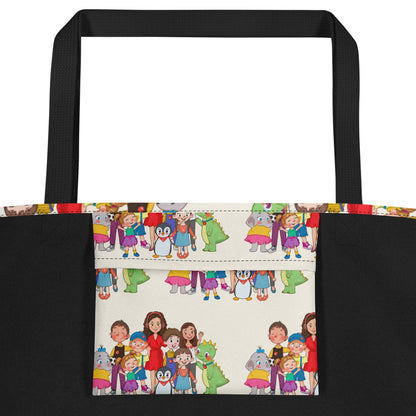 All the Characters Together All-Over Print Large Tote Bag with Pocket, Roots & Talks - product photo
