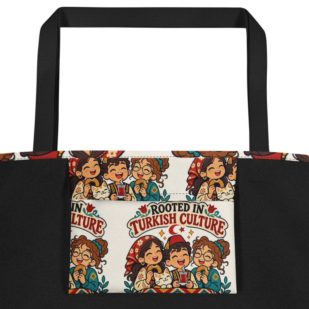 Rooted in Turkish Culture All-Over Print Large Tote Bag with Pocket, Roots & Talks - product photo