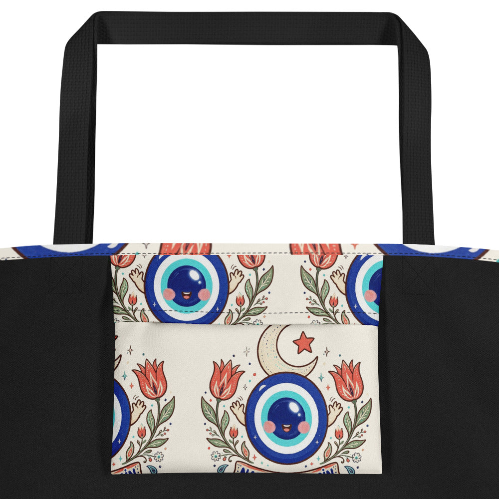 Nazar Değmesin All-Over Print Large Tote Bag with Pocket, Roots & Talks - product photo