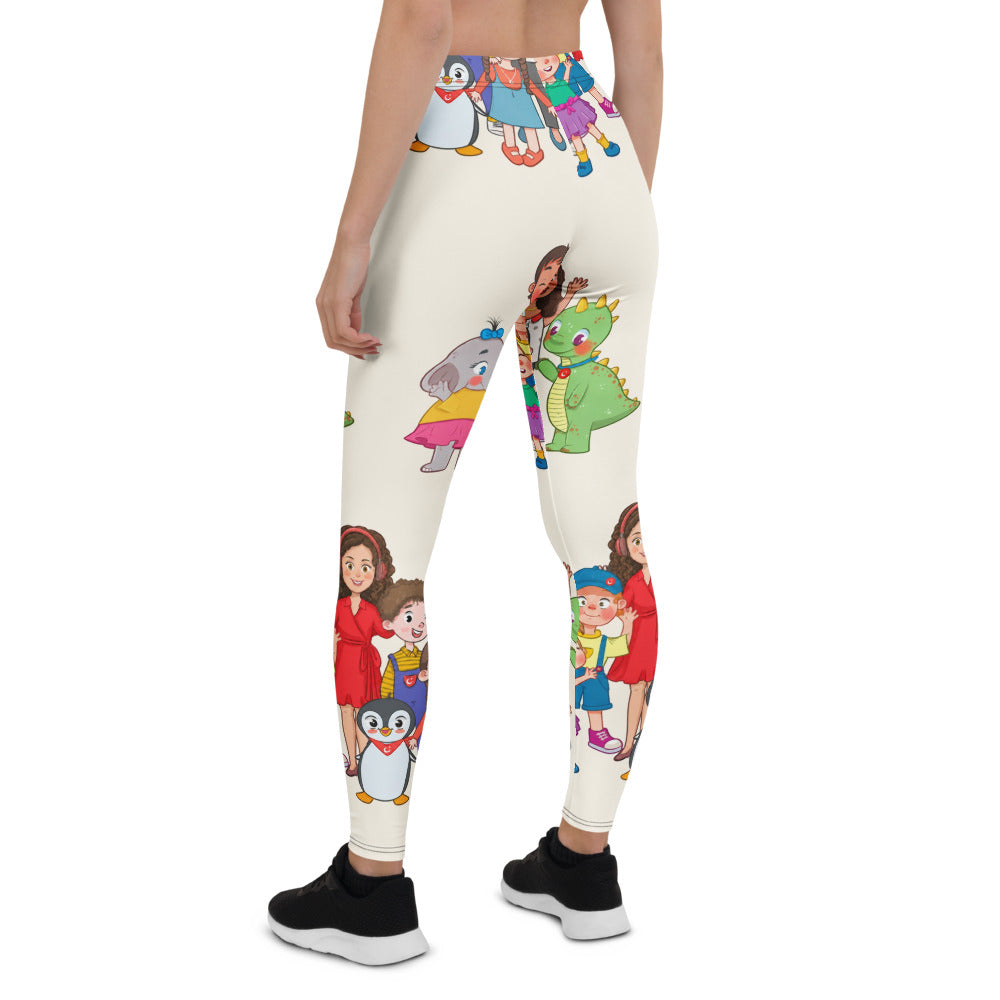 All the Characters Together All-Over Print Leggings, Roots & Talks - Back