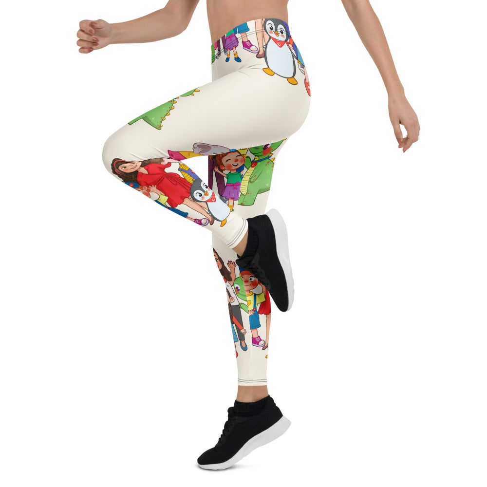 All the Characters Together All-Over Print Leggings, Roots & Talks - Left