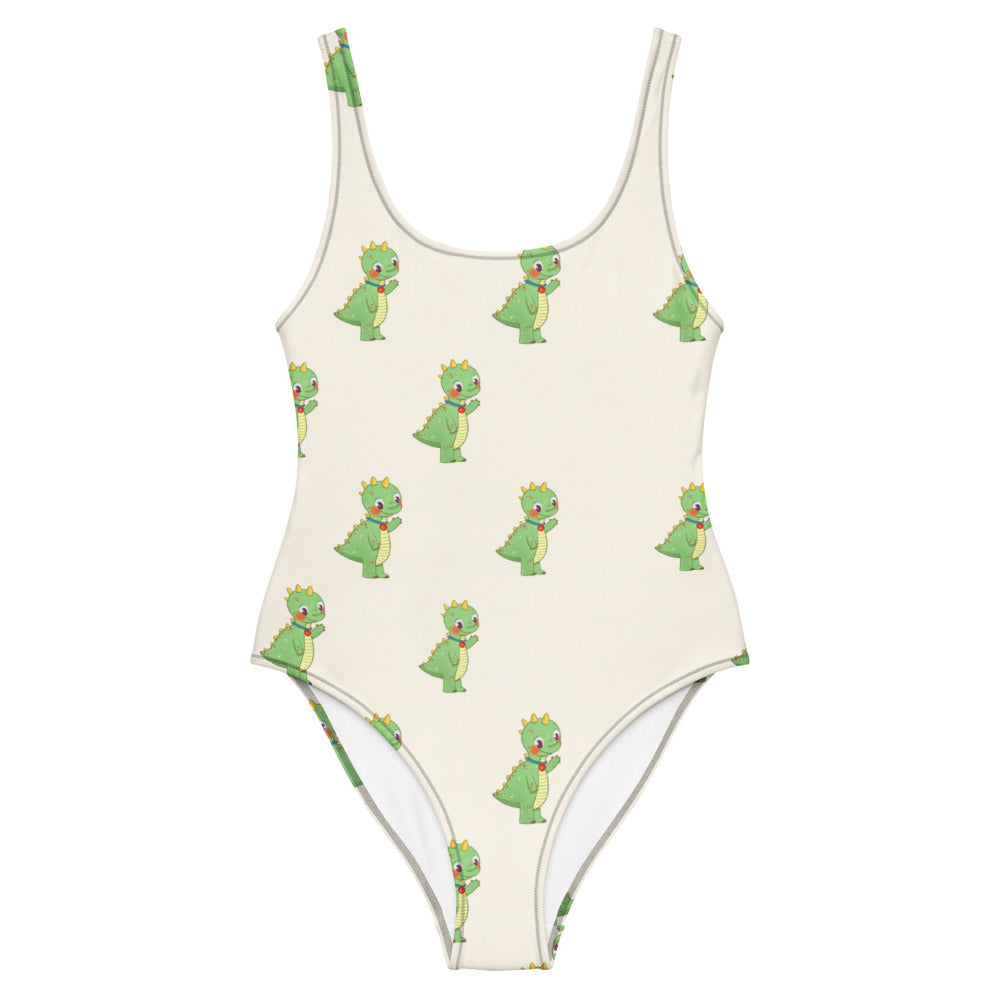 Dino Dinosaur All-Over Print One-Piece Swimsuit, Roots & Talks - Front